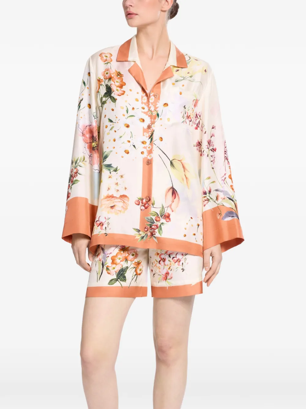 Elie Saab Zijden blouse met bloemenprint Beige