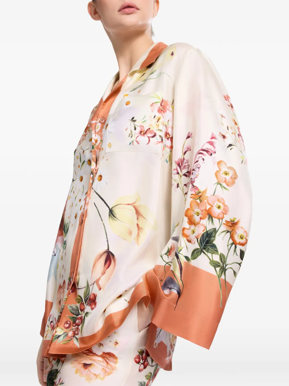 Elie Saab Zijden blouse met bloemenprint Beige