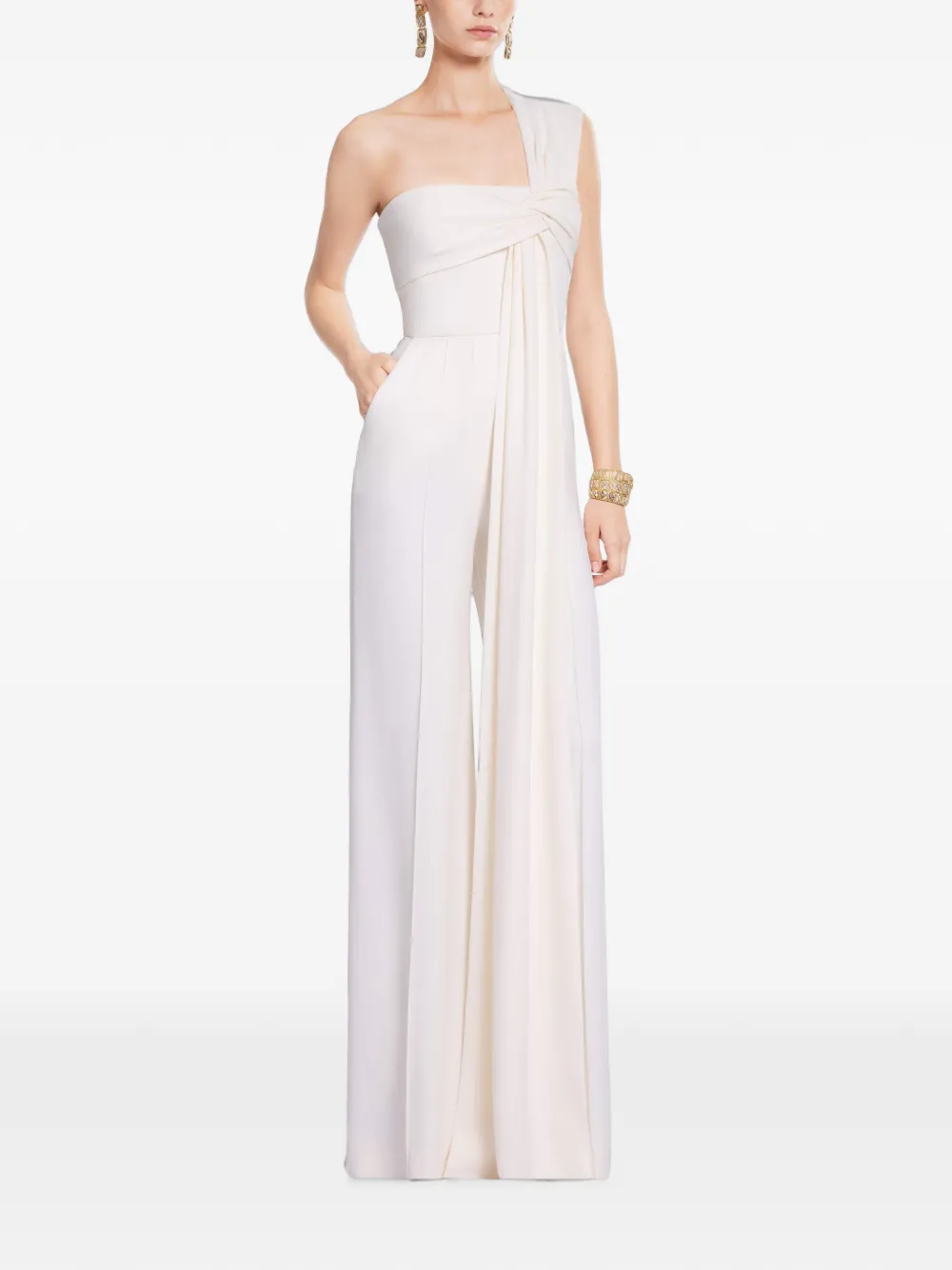 Elie Saab Cady asymmetrische gedrapeerde jumpsuit Wit