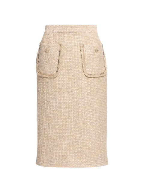 Elie Saab falda midi de tweed con estampado de piel de pitón
