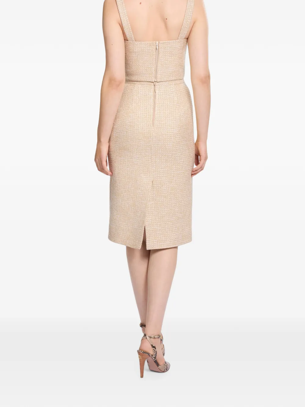 Elie Saab Tweed midi-rok met pythonprint Beige