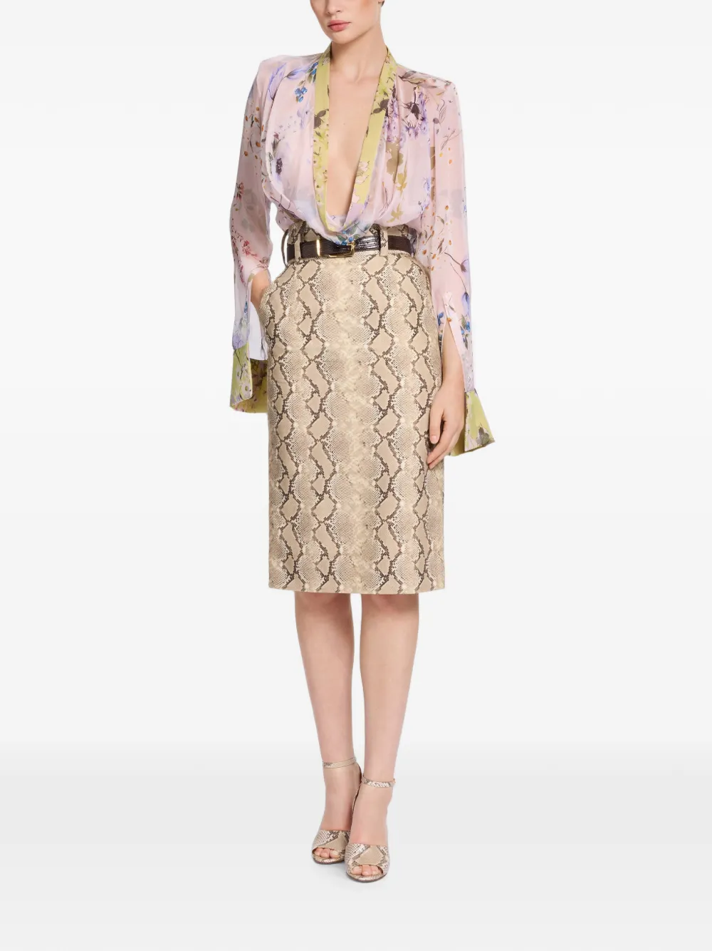 Elie Saab Zijden blouse met tuin-print Roze