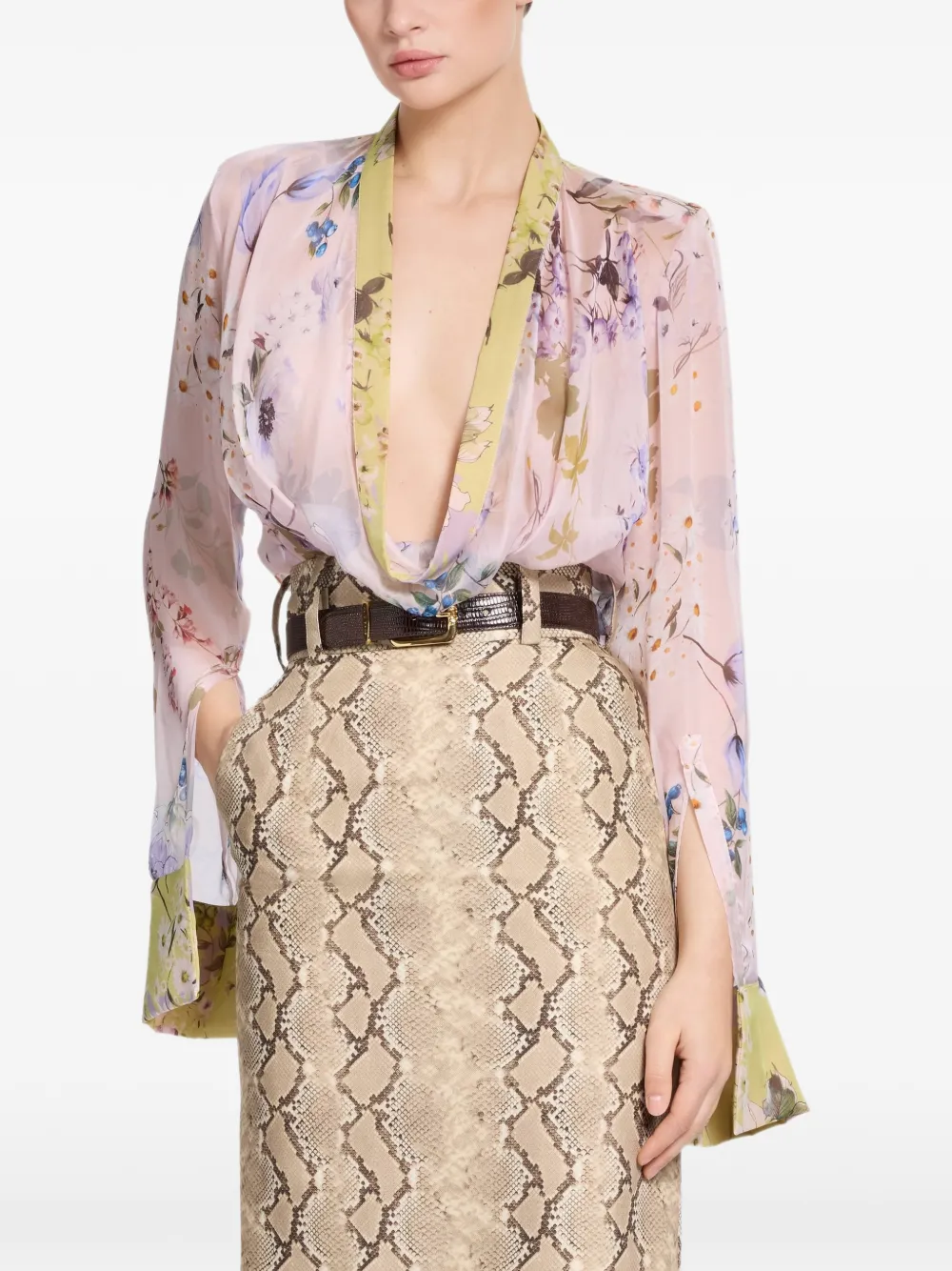 Elie Saab Zijden blouse met tuin-print Roze