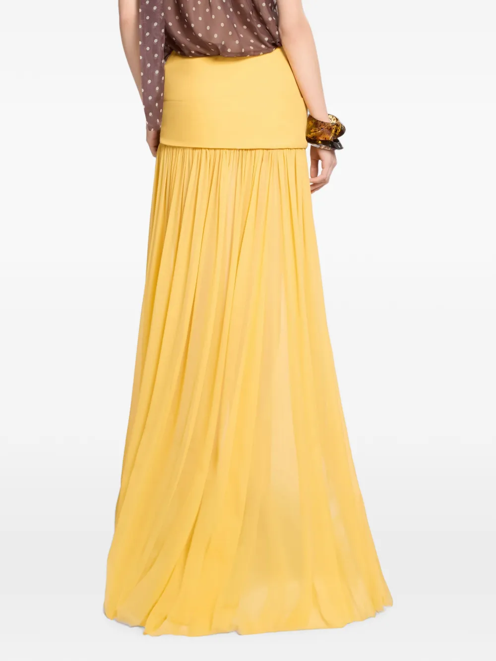 Elie Saab Zijden maxi-rok met plooien en wikkel-effect Geel