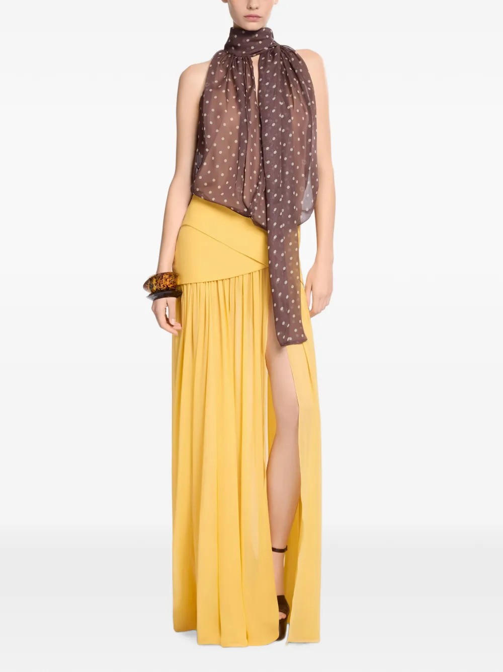 Elie Saab Zijden maxi-rok met plooien en wikkel-effect Geel