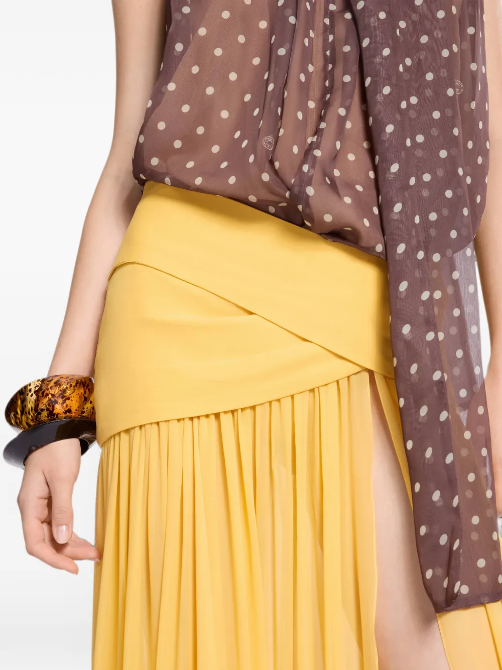 Elie Saab Zijden maxi-rok met plooien en wikkel-effect Geel