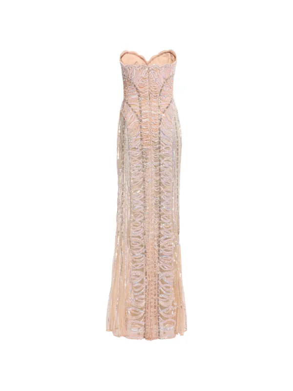 elie saab bead embroidered long dress bead-embroidered Strapless Maxi | Neutrals Size:36.5 (US 6.5)