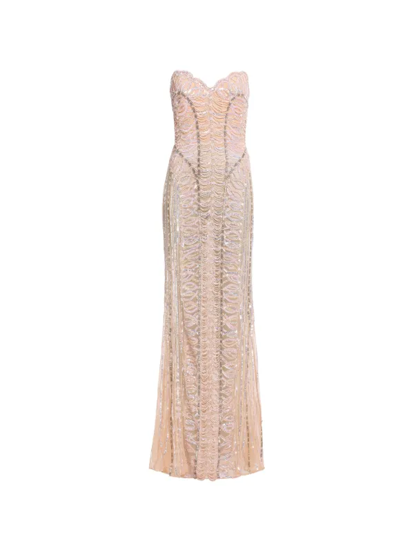 elie saab bead embroidered long dress bead-embroidered Strapless Maxi | Neutrals Purple Tag About Us - Dress Colour:BLACK AND PINK