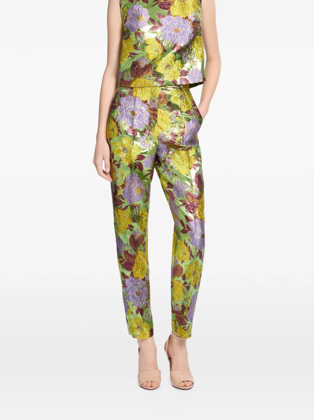 Elie Saab Broek met bloemen-print Groen
