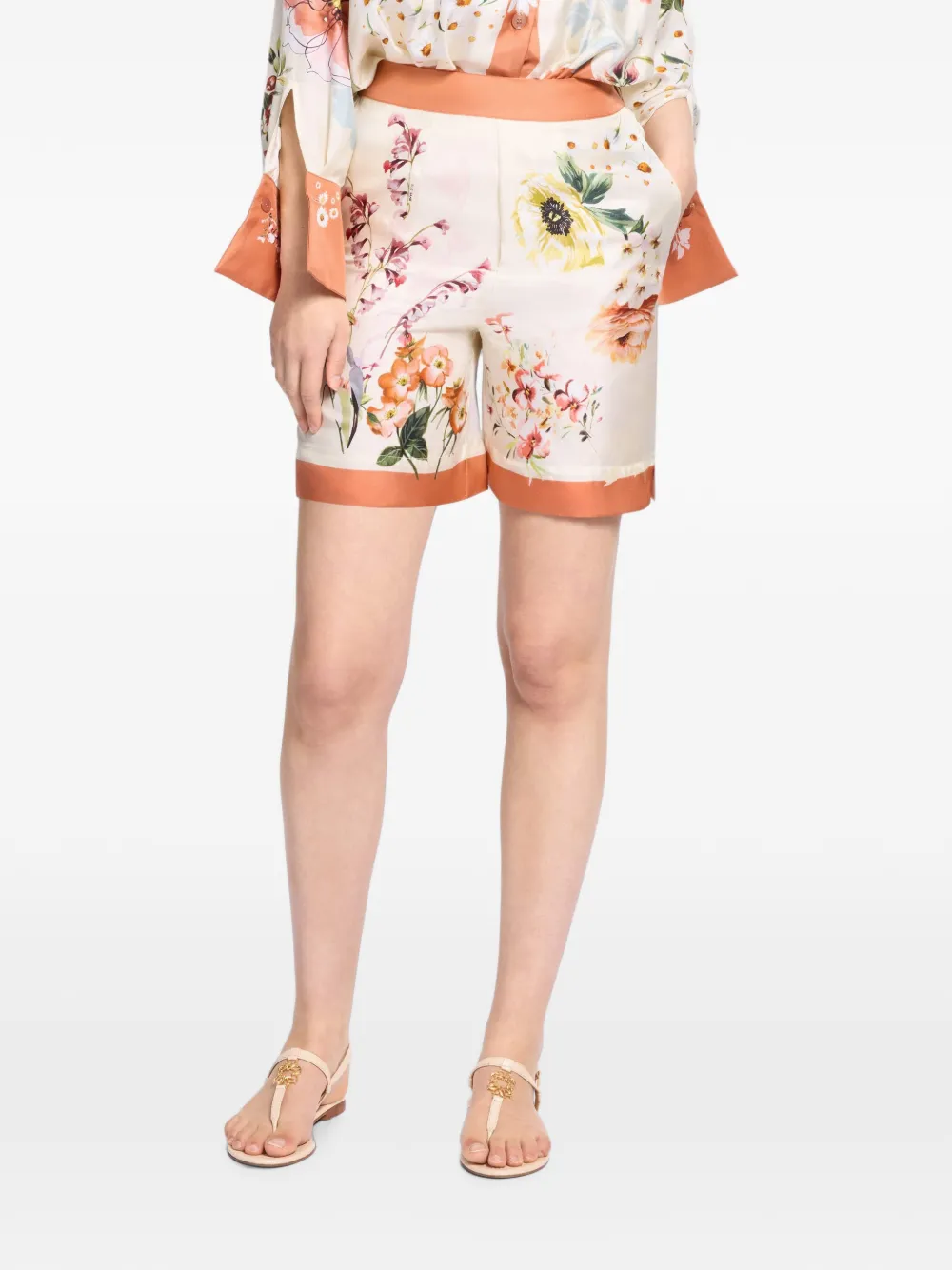 Elie Saab floral-print silk shorts - Neutrals