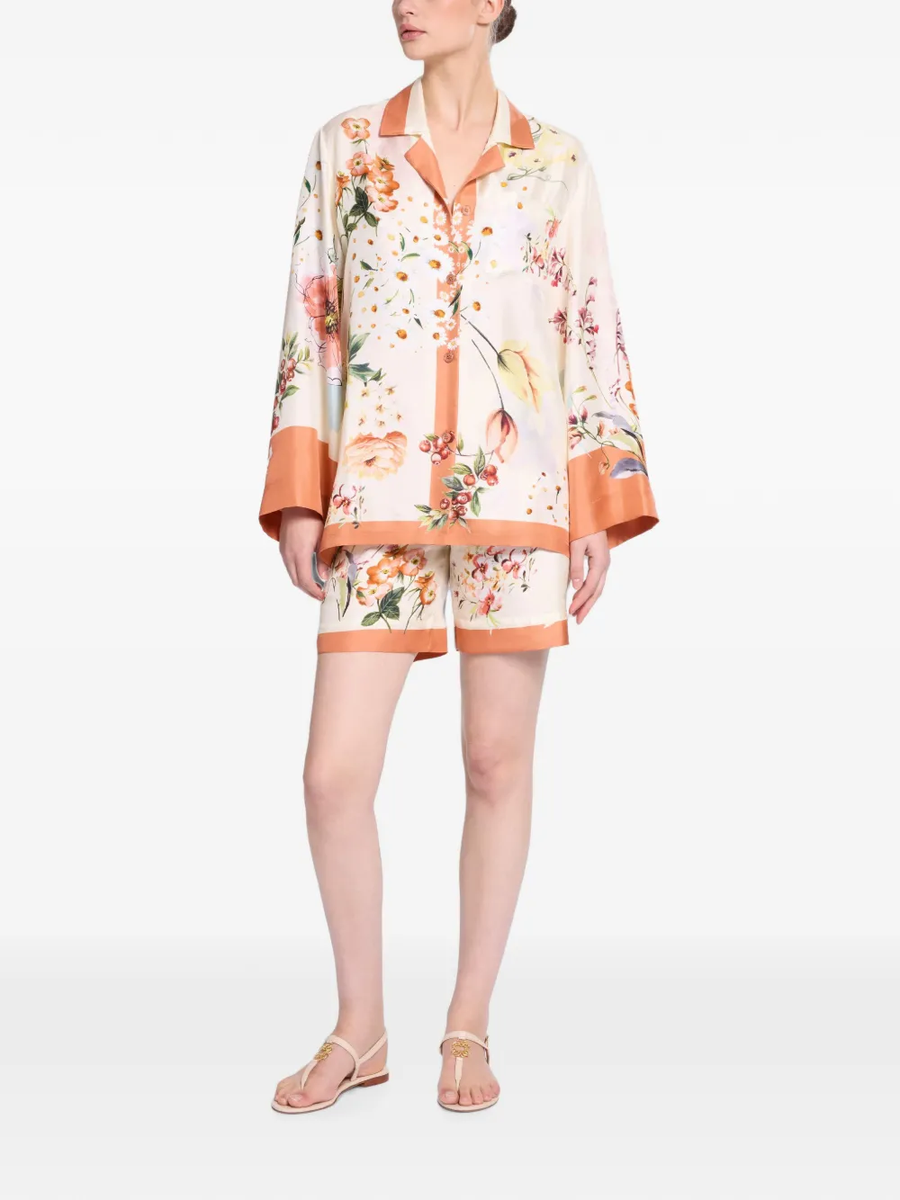 Elie Saab Floral-print Silk Shorts in Neutrals, view 2