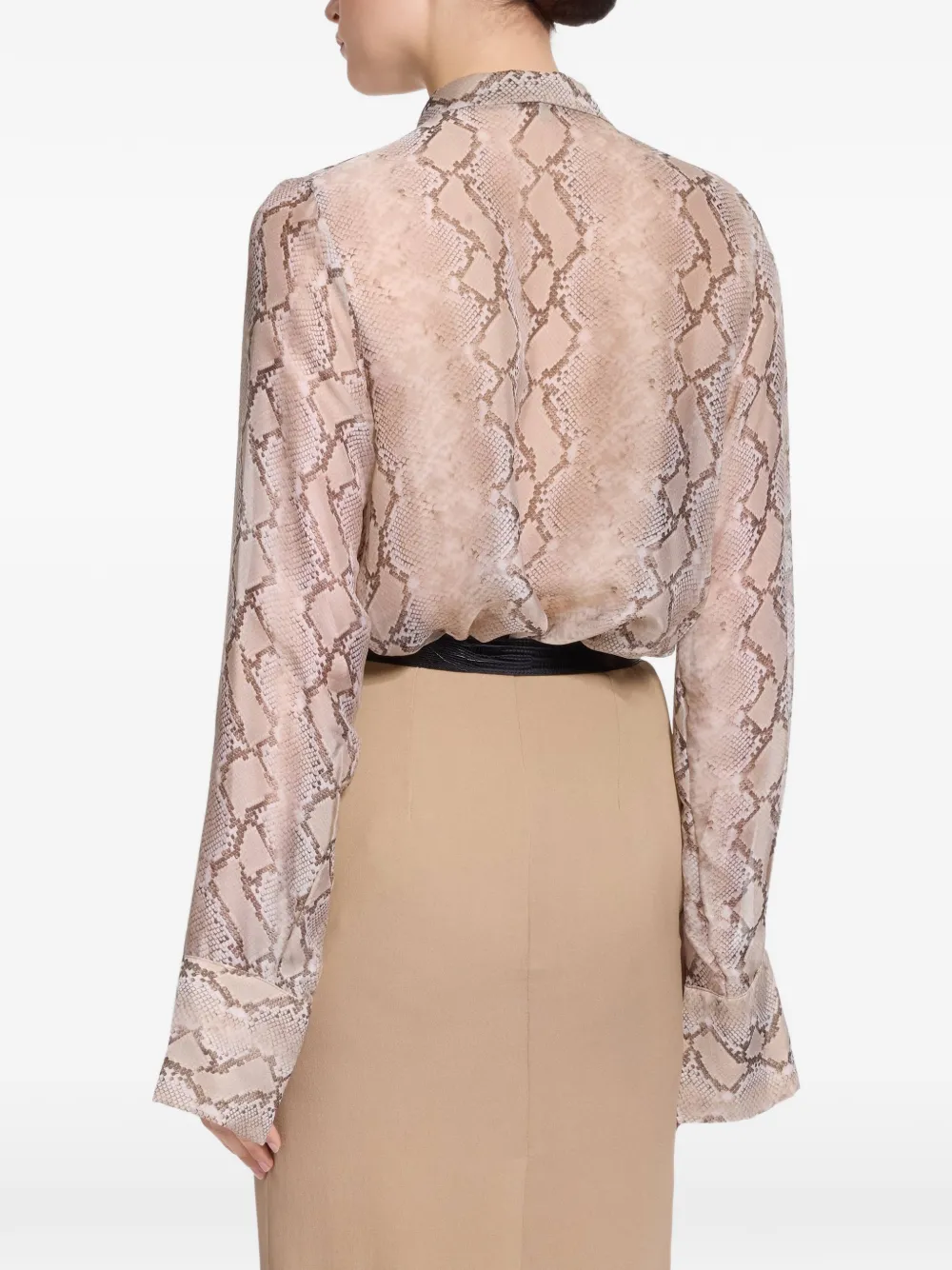 Elie Saab Gedrapeerde blouse met pythonprint Beige