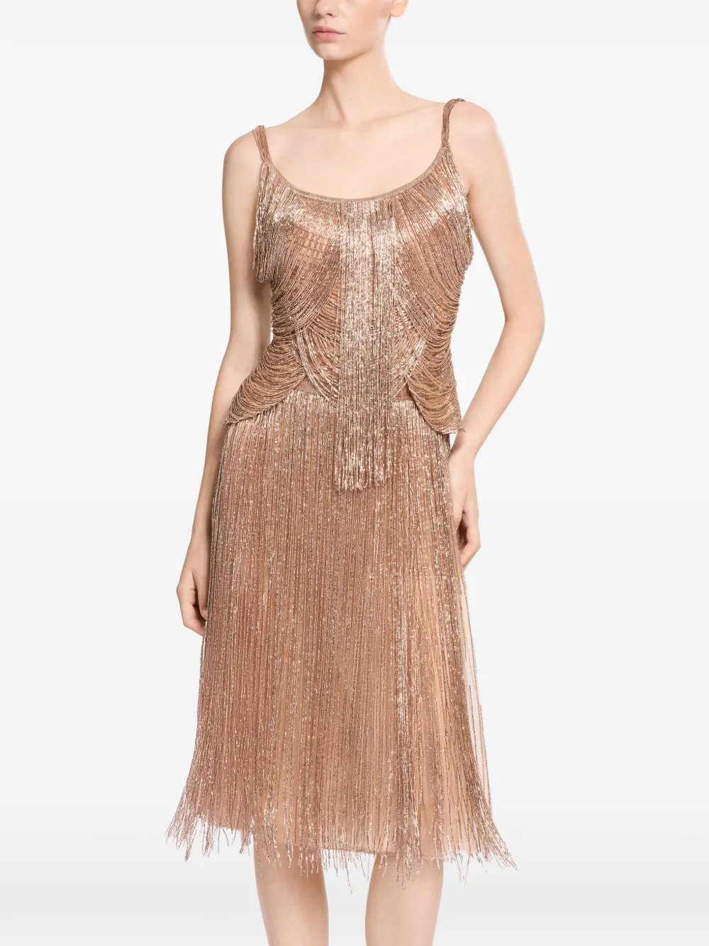 Elie Saab Top met geborduurde kralen en franje Goud