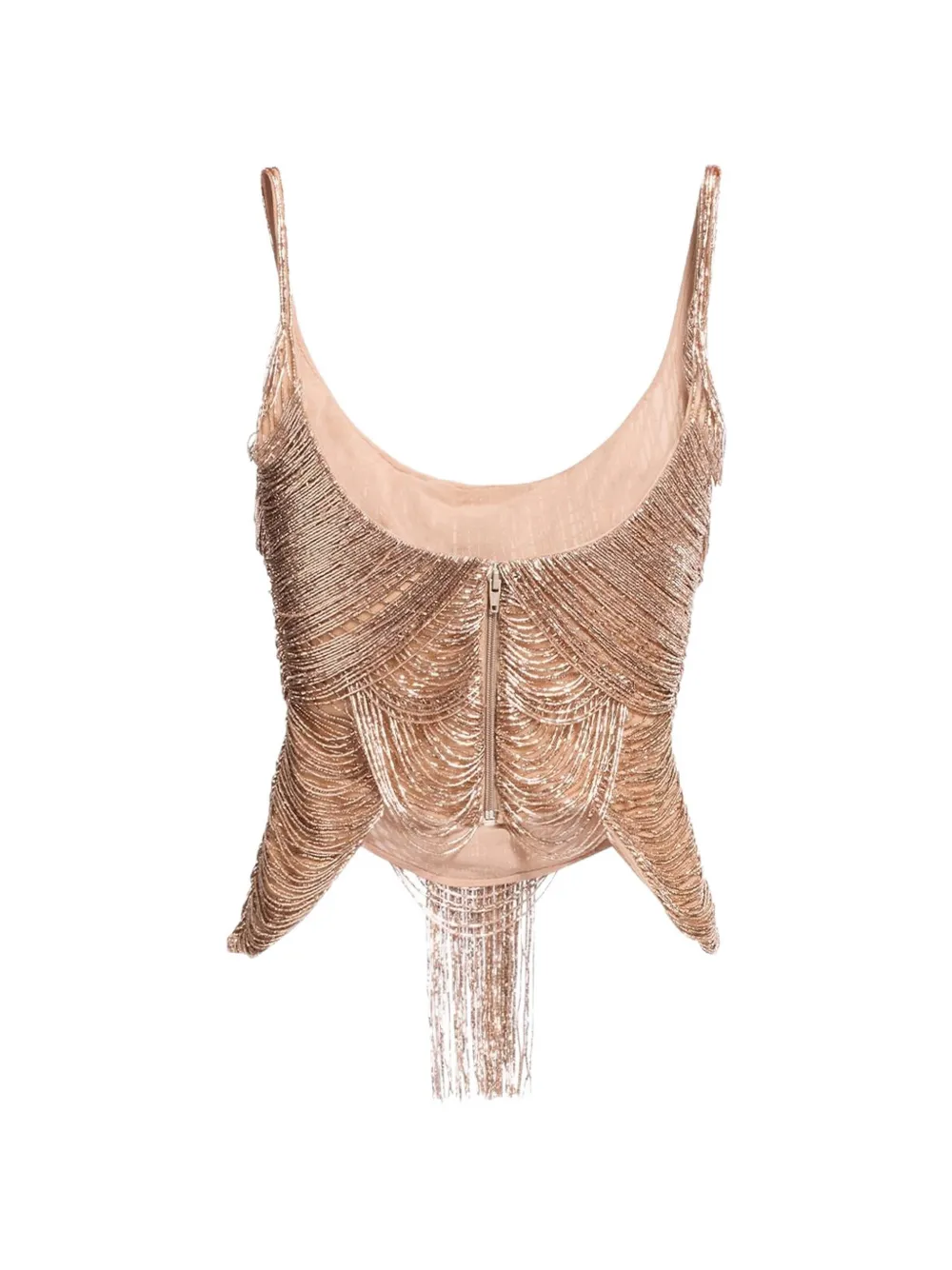 Elie Saab Top met geborduurde kralen en franje Goud