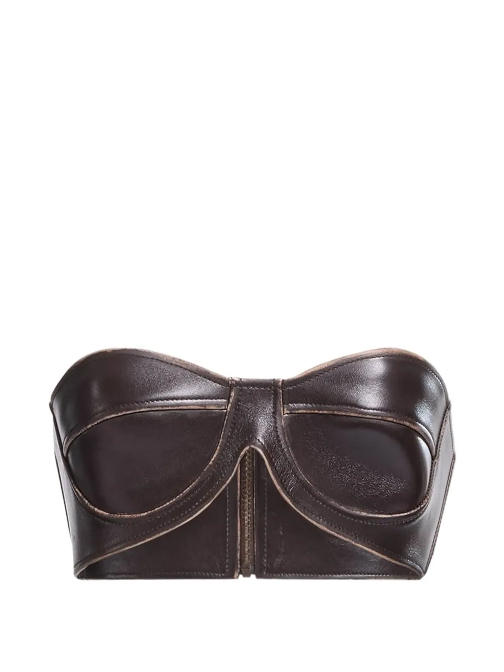 Elie Saab Leren bralettetop met sweetheart-hals Bruin