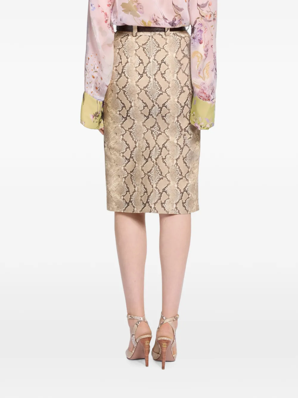 Elie Saab Midi-rok met pythonprint en riemlussen Beige
