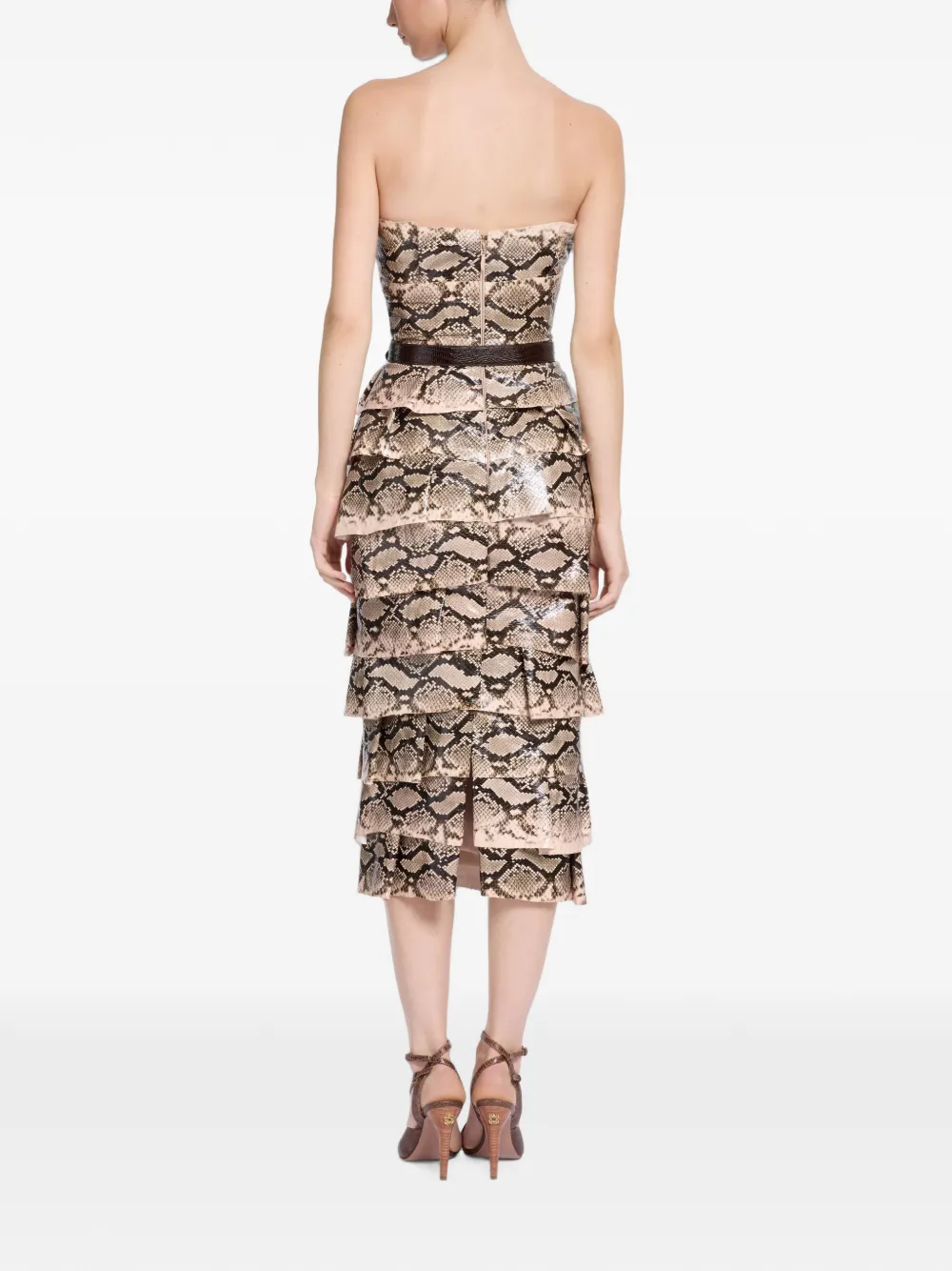 Elie Saab Gelaagde midi-jurk met slangen-effect Beige
