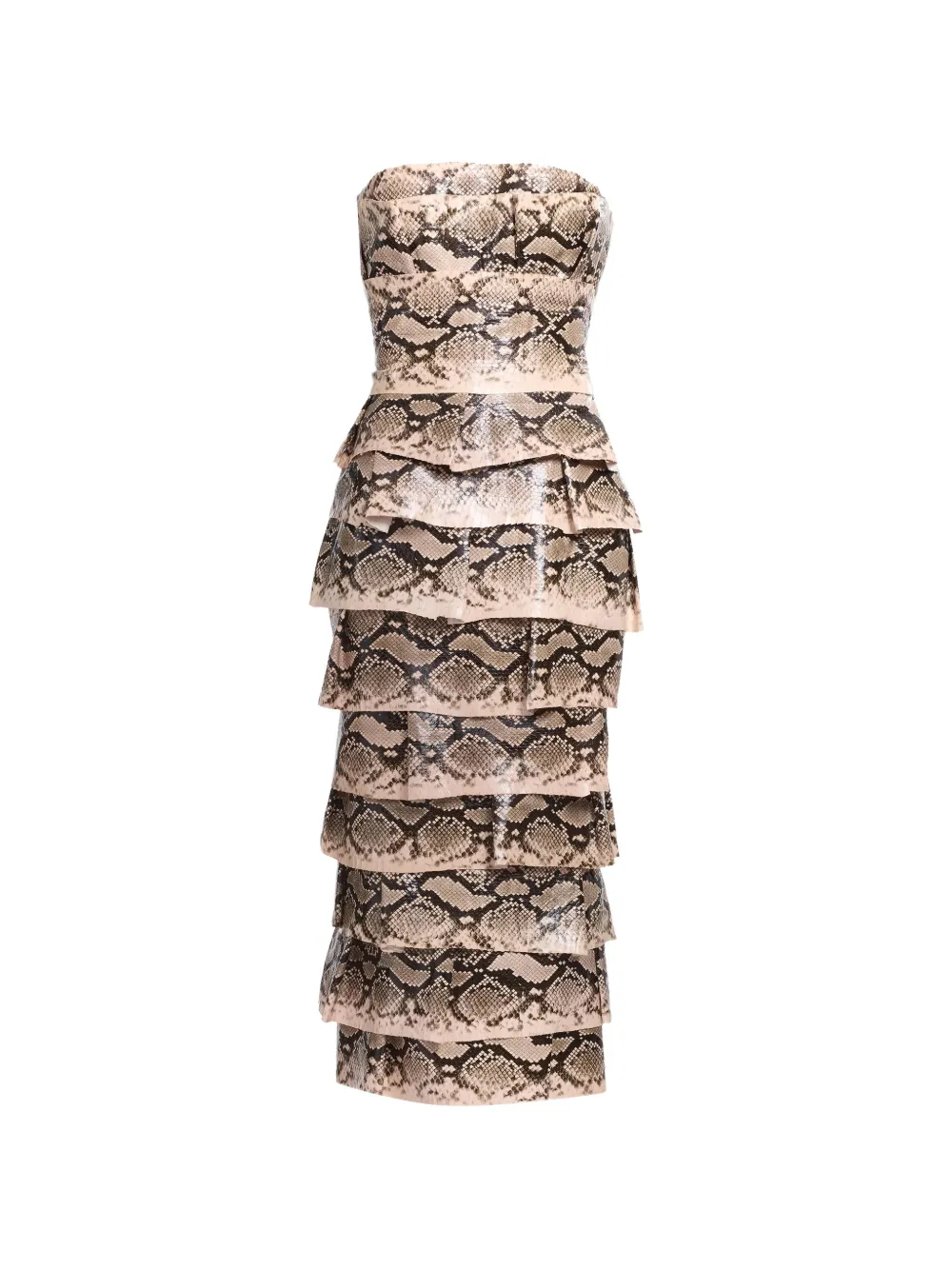 Elie Saab tiered snakeskin-effect midi dress - Neutrals
