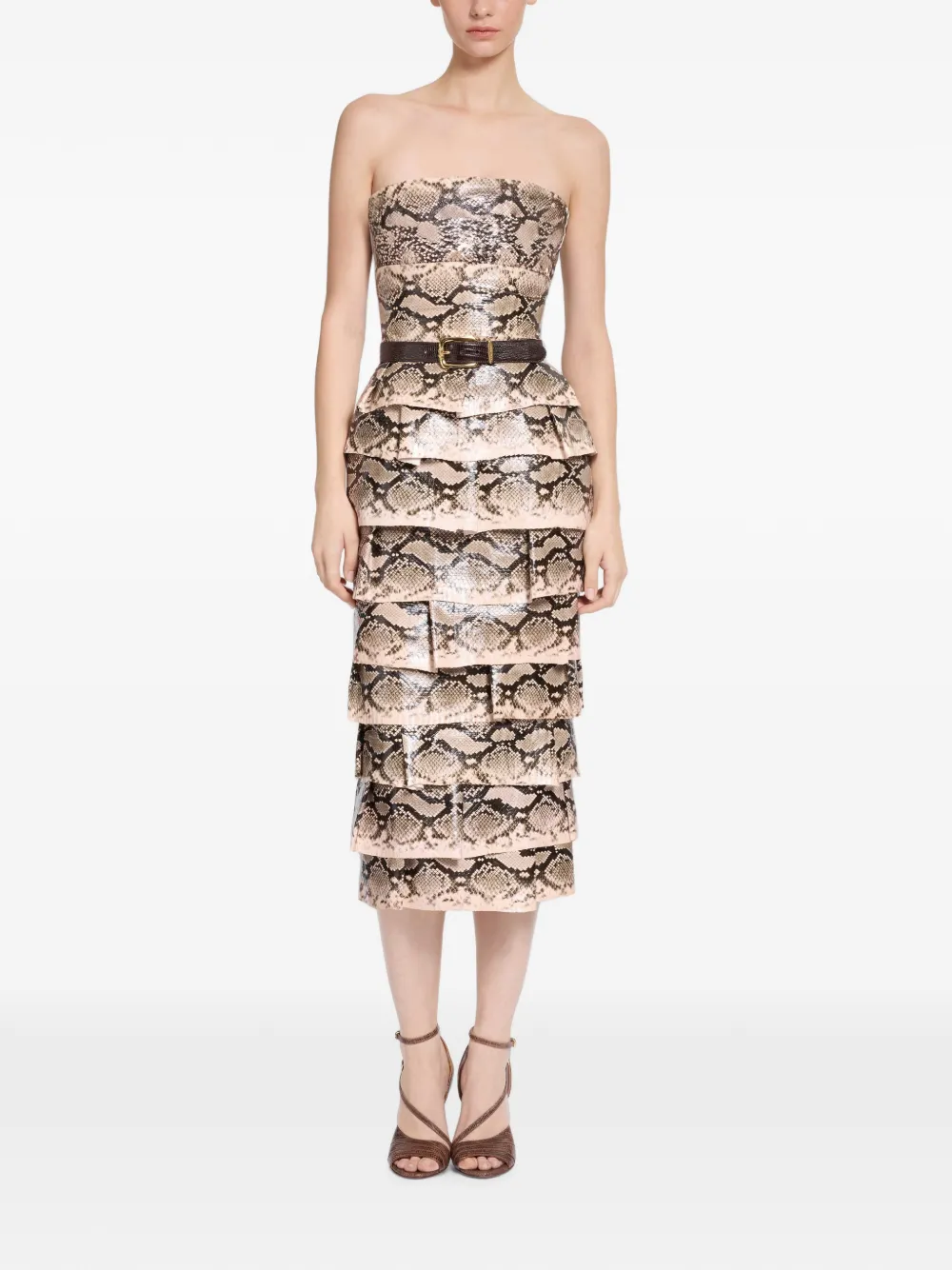Elie Saab Gelaagde midi-jurk met slangen-effect Beige