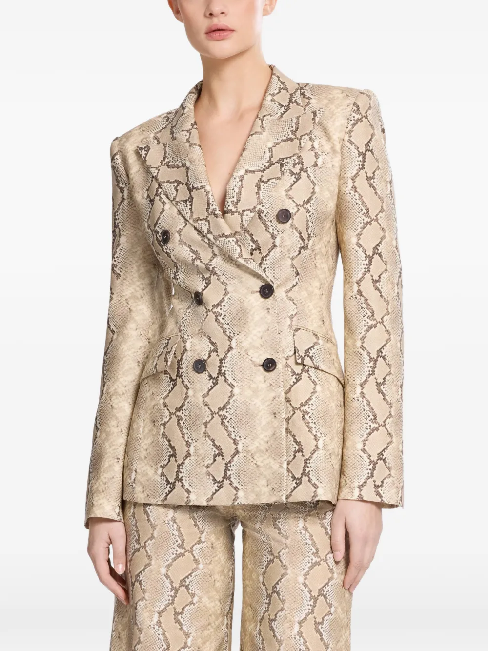 Elie Saab Jack met dubbele rij knopen en pythonprint Beige