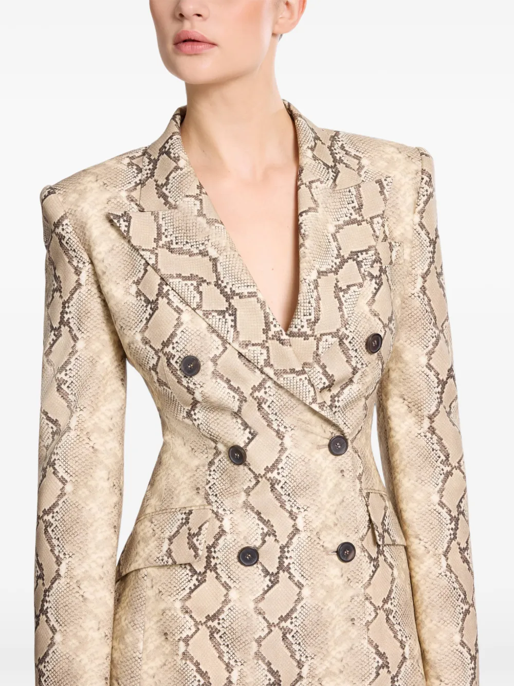 Elie Saab Jack met dubbele rij knopen en pythonprint Beige