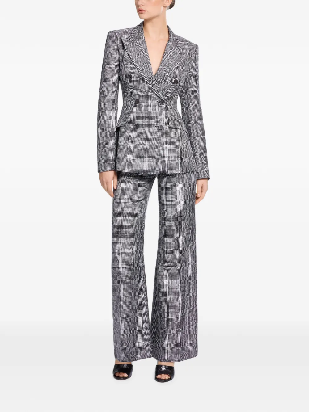 Elie Saab Prince of Wales Check Double-breasted Blazer in Grey, view 2
