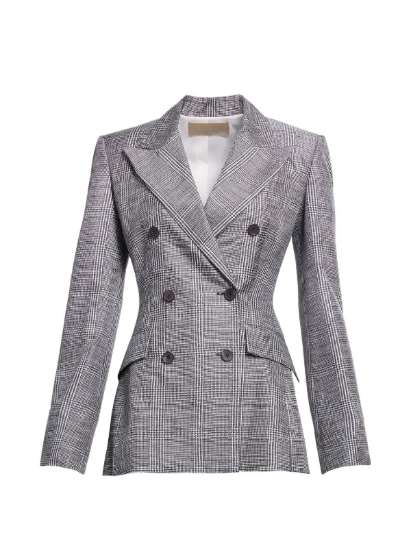 Elie Saab Prince of Wales Check Double-breasted Blazer in Grey