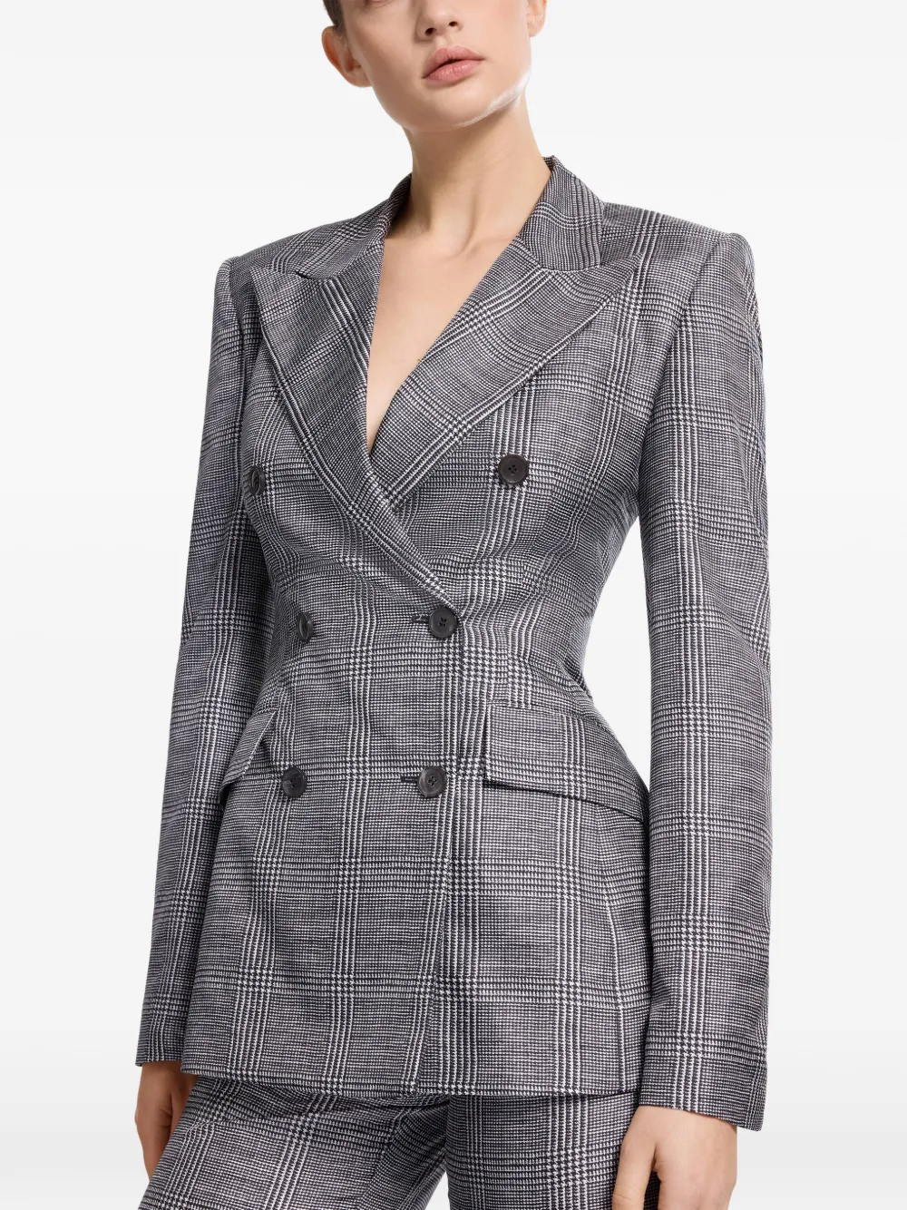Elie Saab Prince of Wales Check Double-breasted Blazer in Grey, view 4