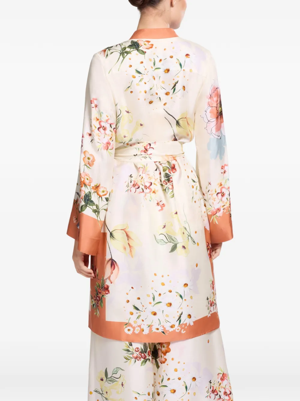 Elie Saab Twill zijden blouse met bloemenprint Beige