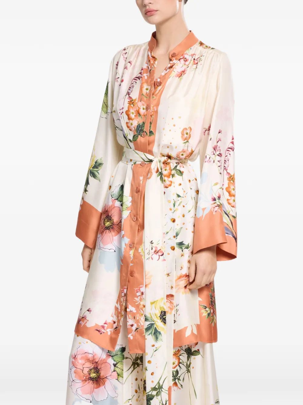 Elie Saab Twill zijden blouse met bloemenprint Beige