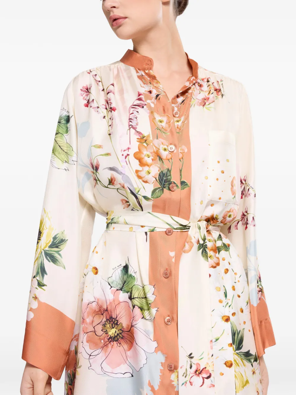 Elie Saab Twill zijden blouse met bloemenprint Beige