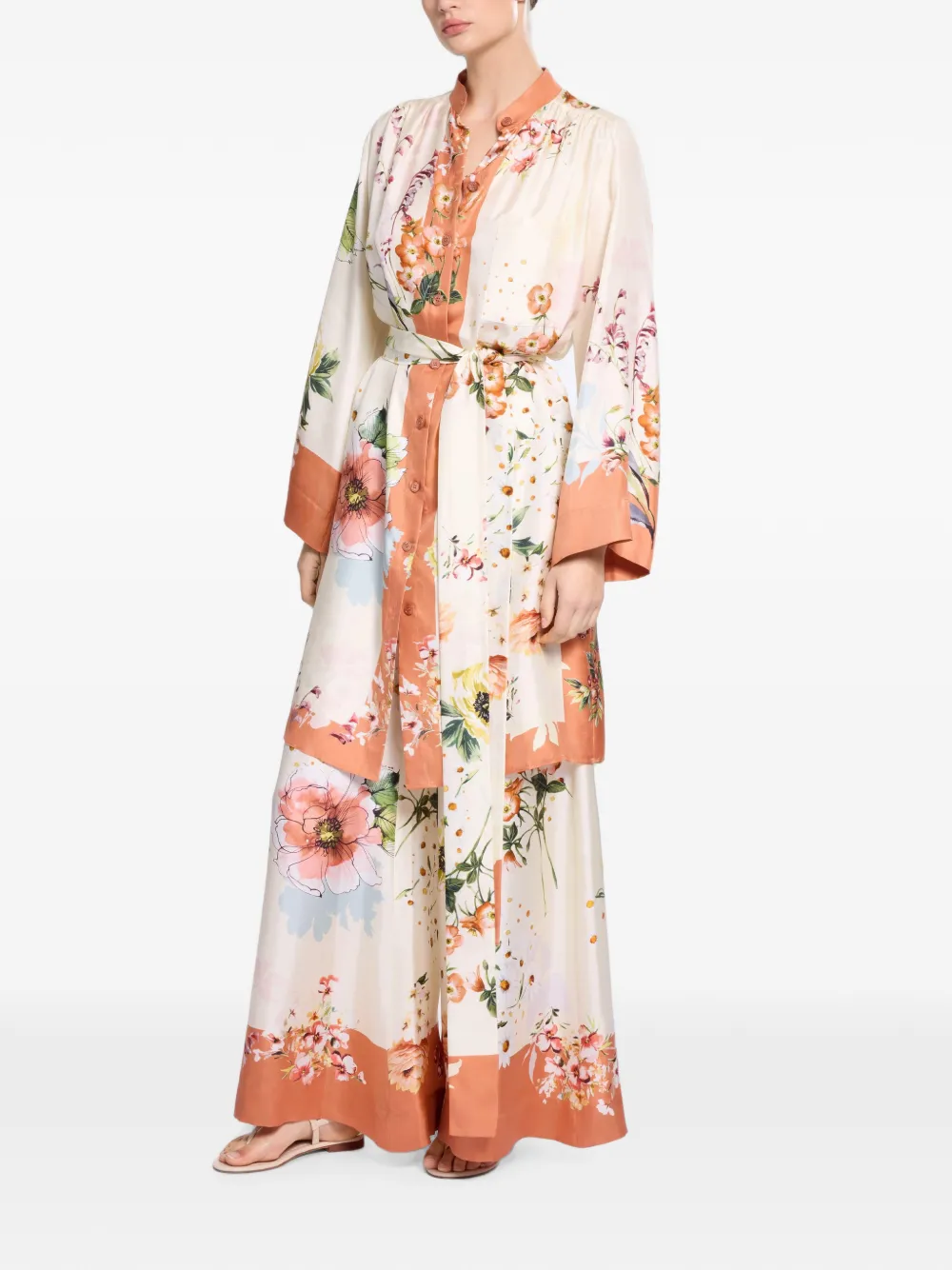 Elie Saab Twill zijden blouse met bloemenprint Beige