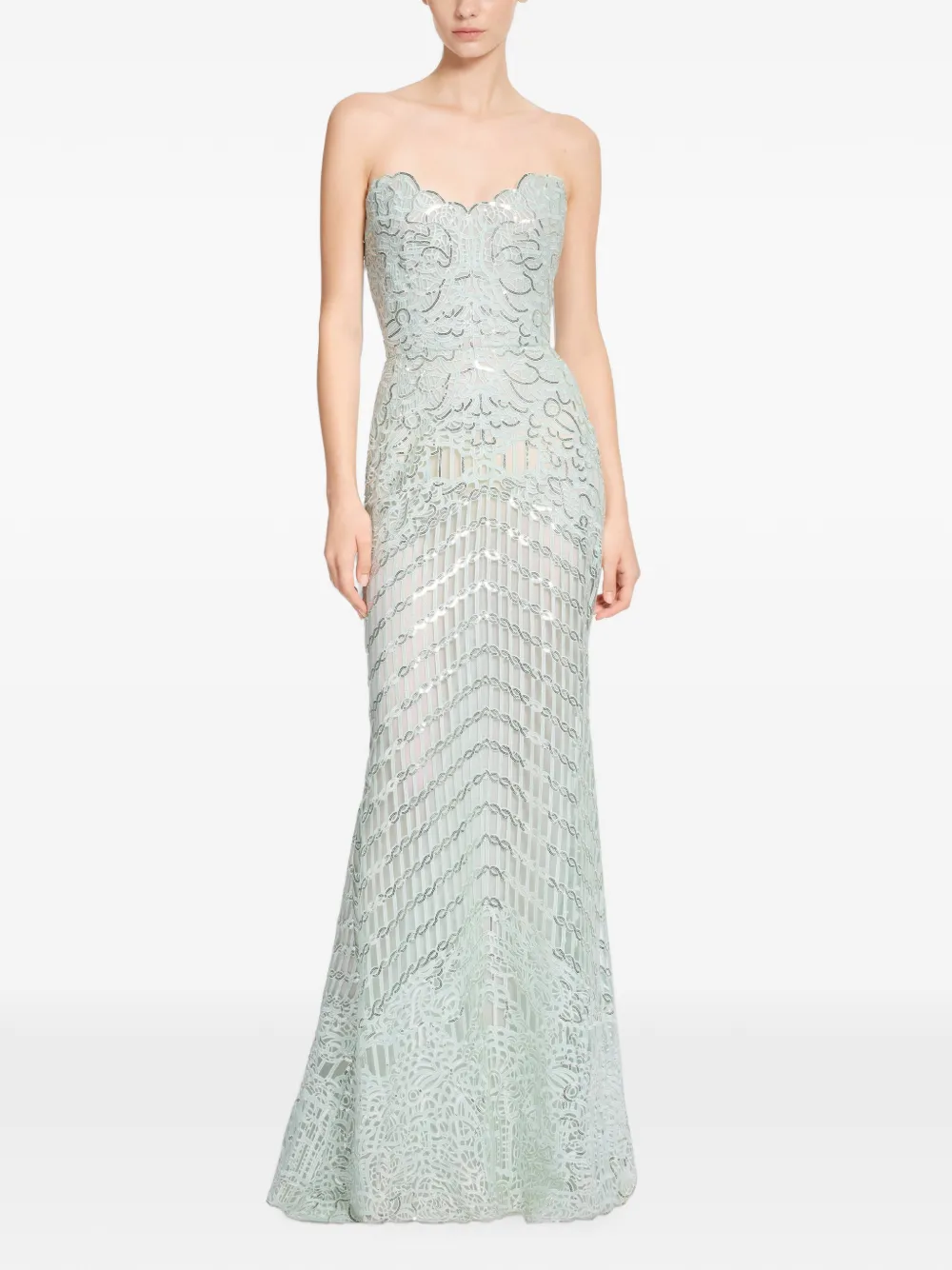 Elie Saab Strapless maxi-jurk met borduurwerk Groen