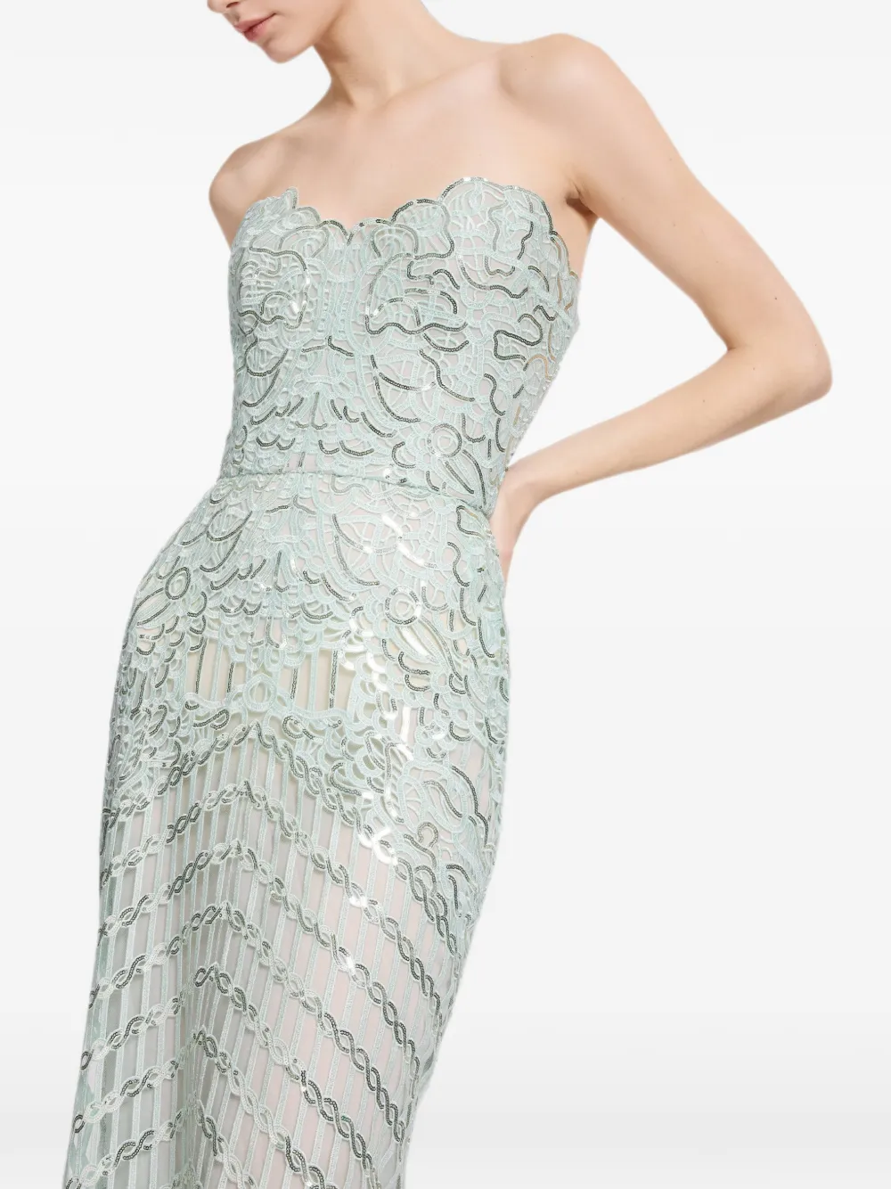 Elie Saab Strapless maxi-jurk met borduurwerk Groen