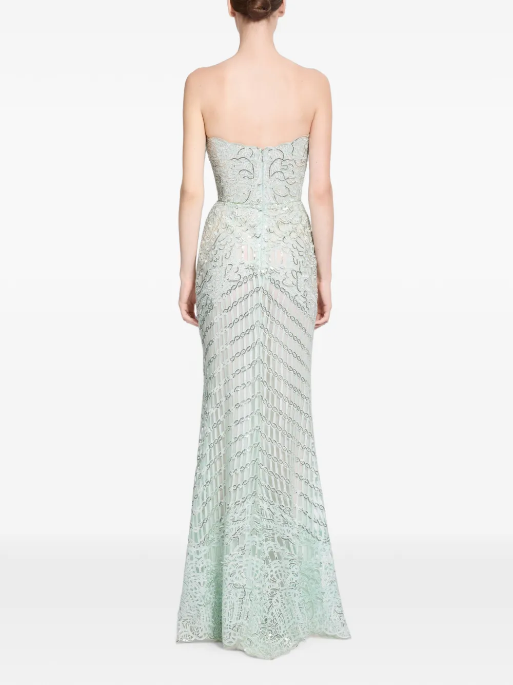 Elie Saab Strapless maxi-jurk met borduurwerk Groen