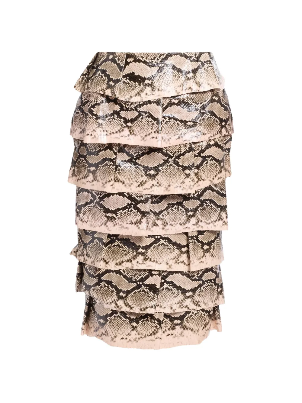 Elie Saab python-effect tiered midi skirt - Neutrals