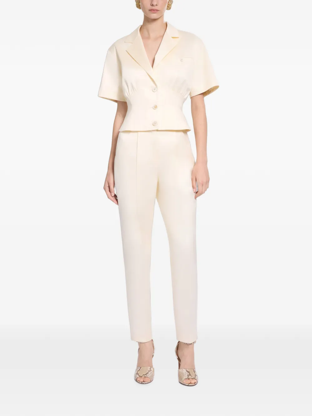 Elie Saab Jack met gesmockte taille en korte mouwen Beige