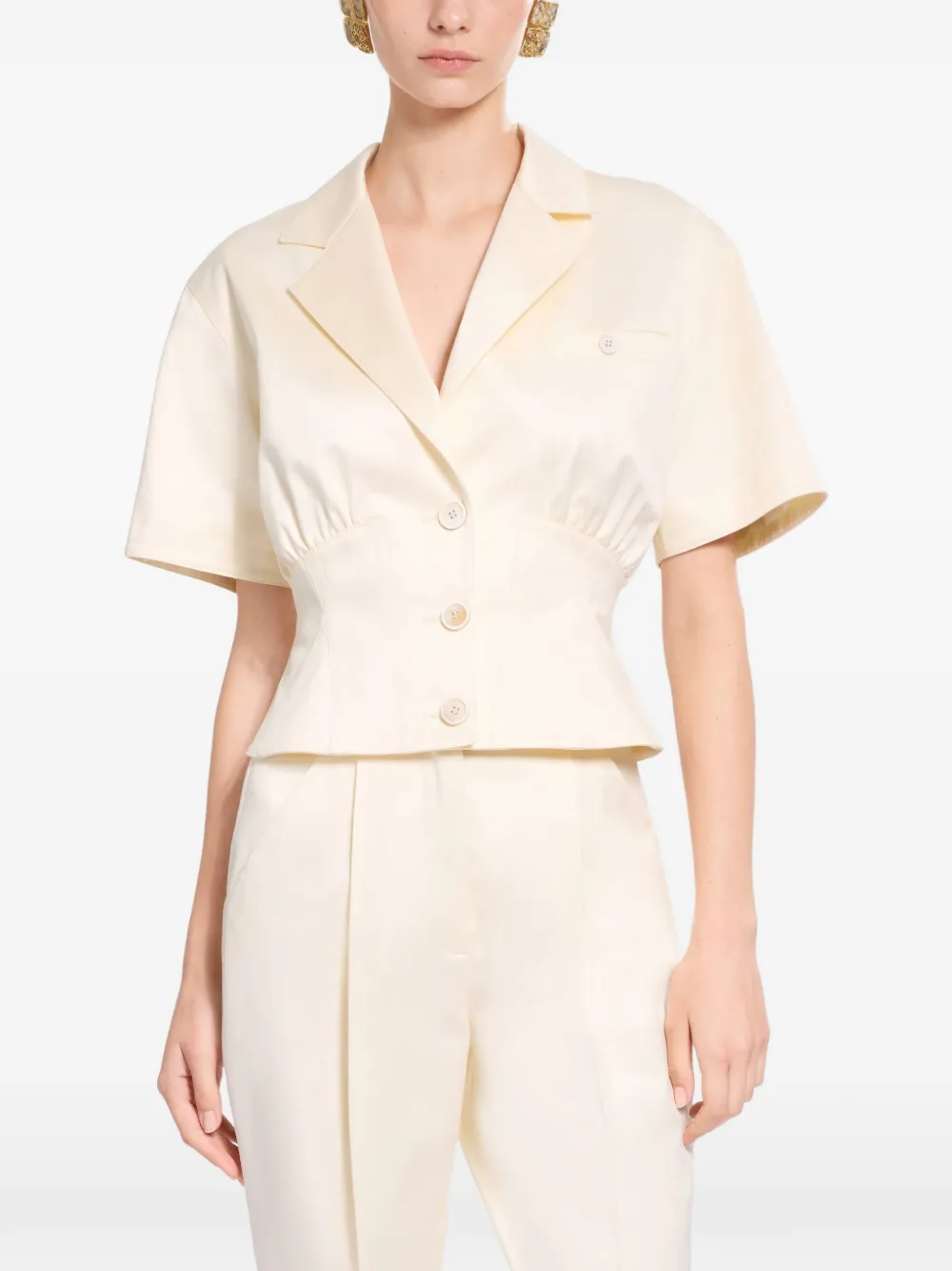 Elie Saab Jack met gesmockte taille en korte mouwen Beige