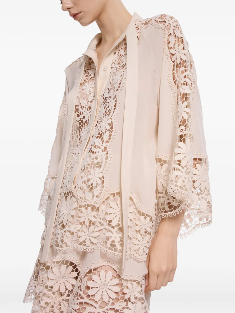 Elie Saab Macramé zijden blouse Beige