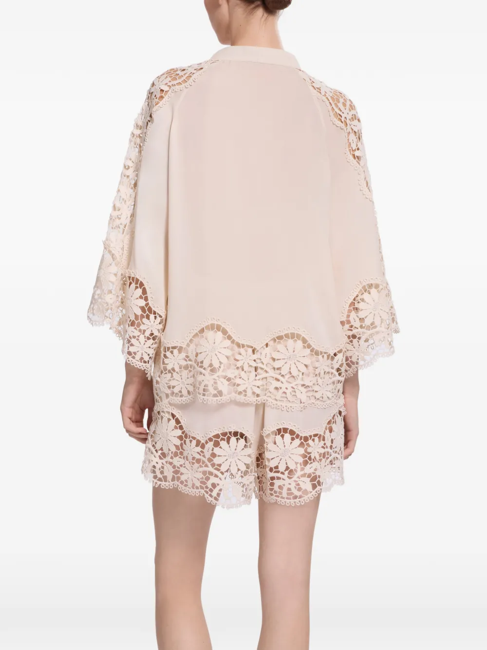Elie Saab Macramé zijden blouse Beige