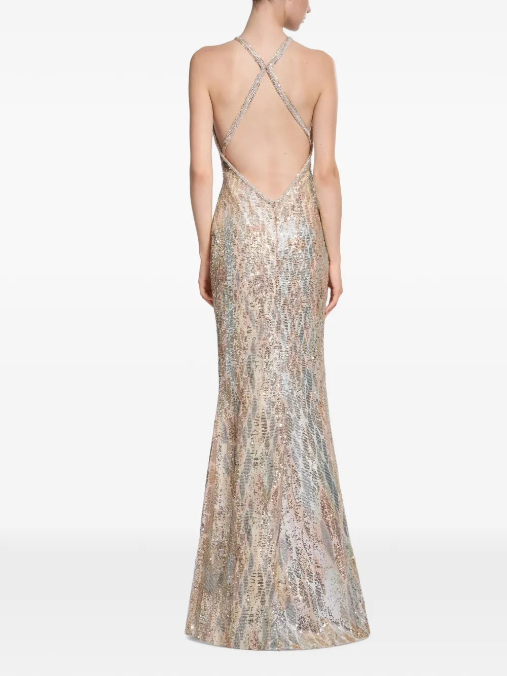 Elie Saab Maxi-halterjurk met pailletten Goud