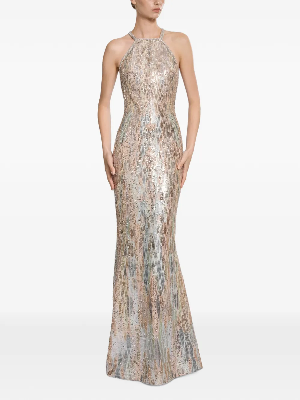Elie Saab Maxi-halterjurk met pailletten Goud