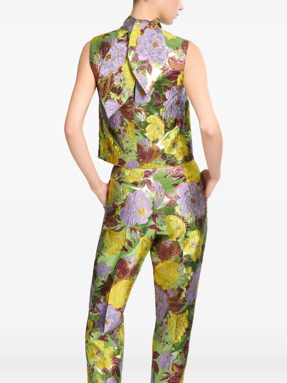 Elie Saab Top met hoge hals en bloem-brokaat Groen