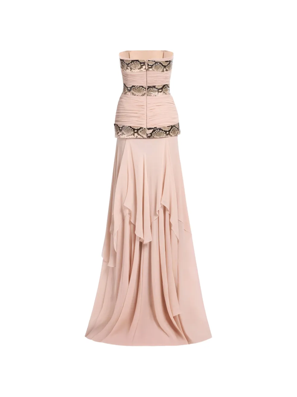 Elie Saab Viper maxi-jurk met slangen-effect en ruches Beige