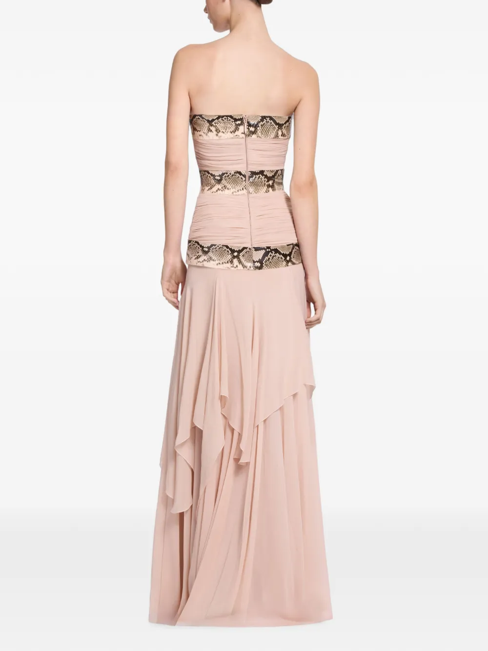 Elie Saab Viper maxi-jurk met slangen-effect en ruches Beige