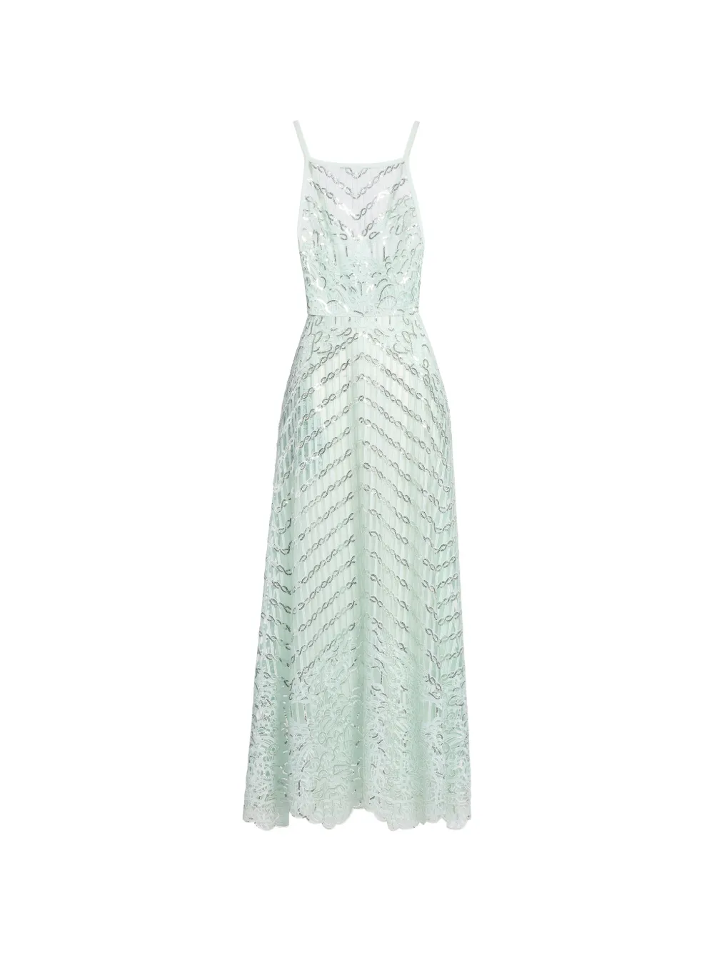 Elie Saab Maxikleid mit Pailletten und Spitzenbesatz - Grün