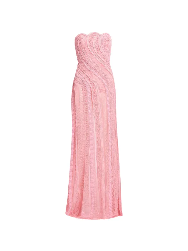elie saab bead embroidered long dress bead-embroidered Strapless Maxi | Pink Golden gown