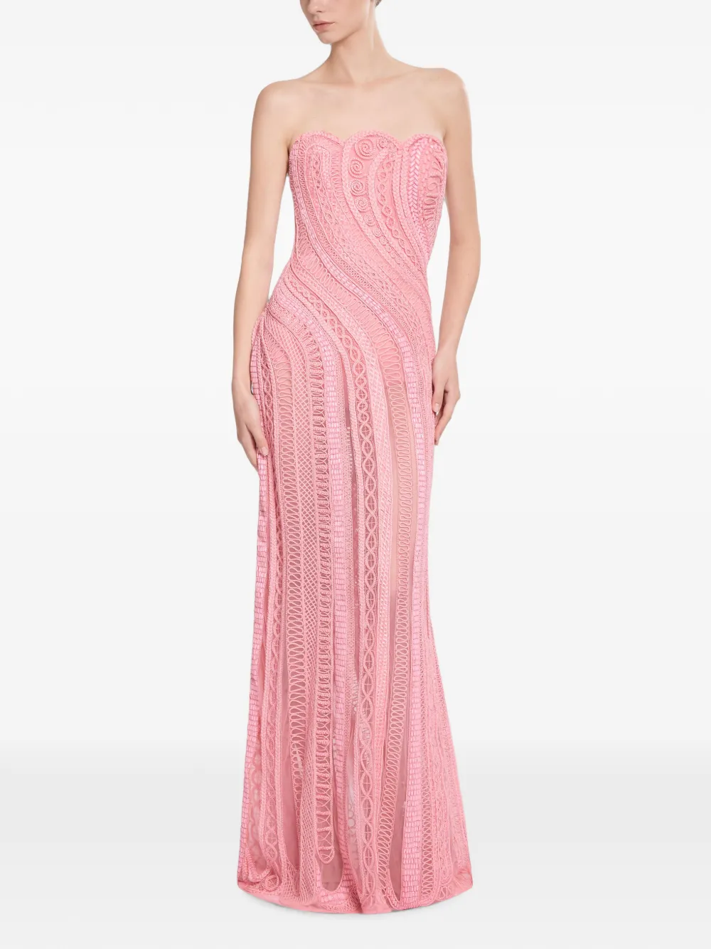Elie Saab Strapless maxi-jurk met geborduurde kralen Roze