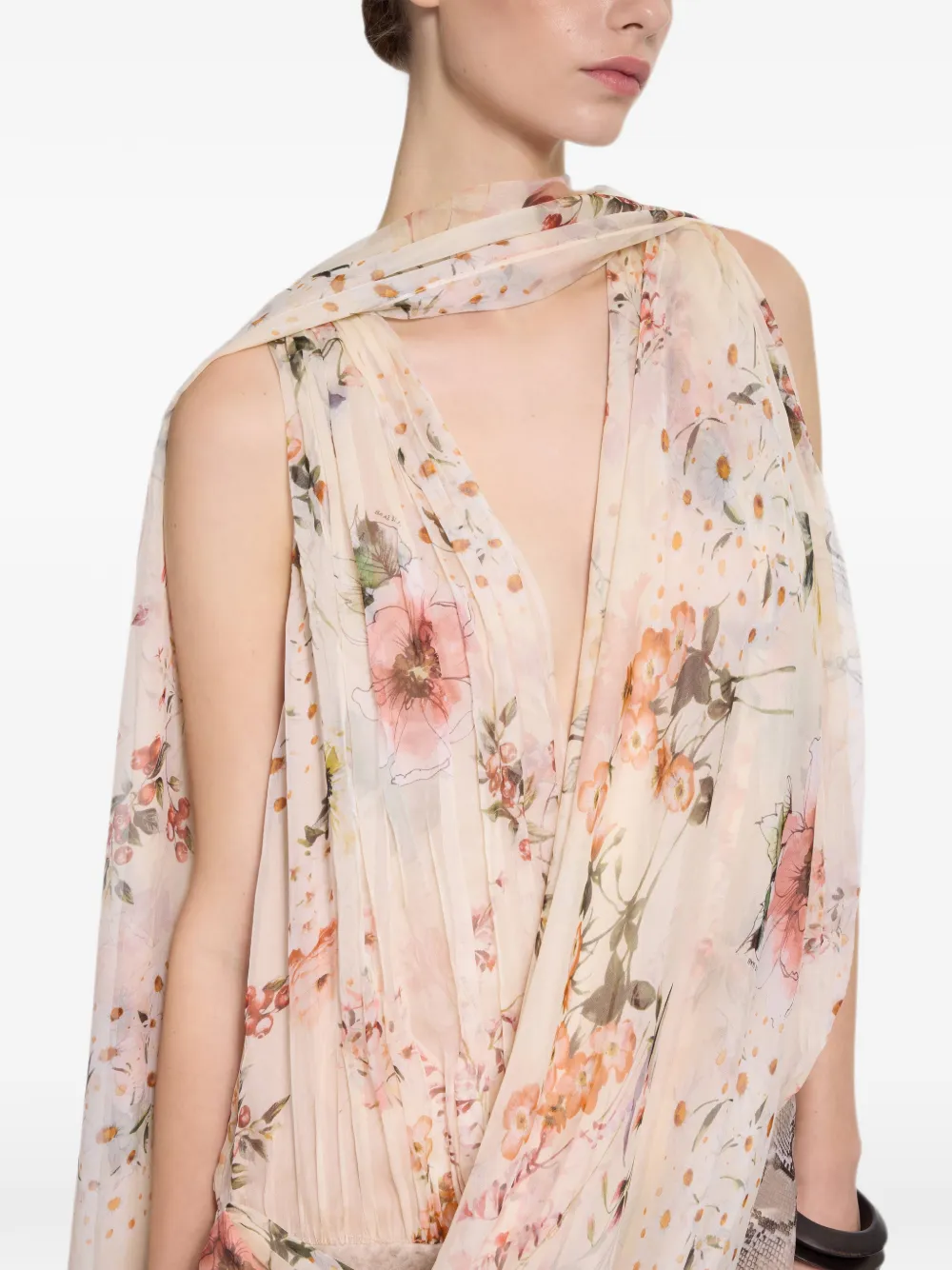 Elie Saab Zijden mini-jurk met bloemenprint Beige