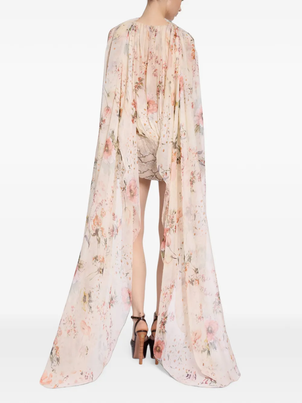 Elie Saab Zijden mini-jurk met bloemenprint Beige